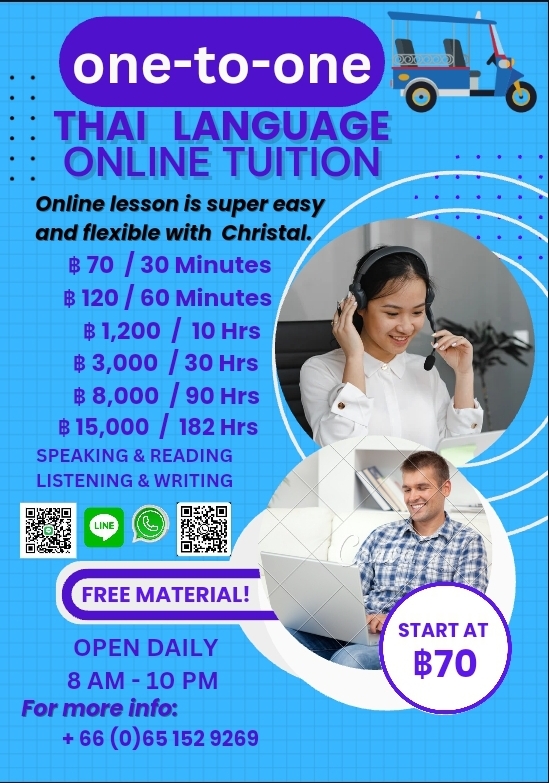 1-TO-1 Thai Language Online Tuition for business & daily life.